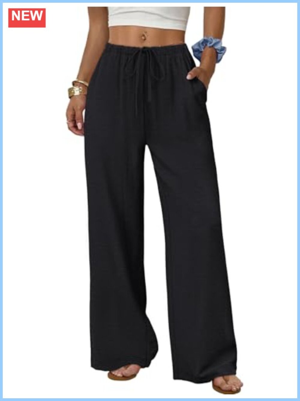 Women's Wide Leg Drawstring Waist Trousers with Pockets